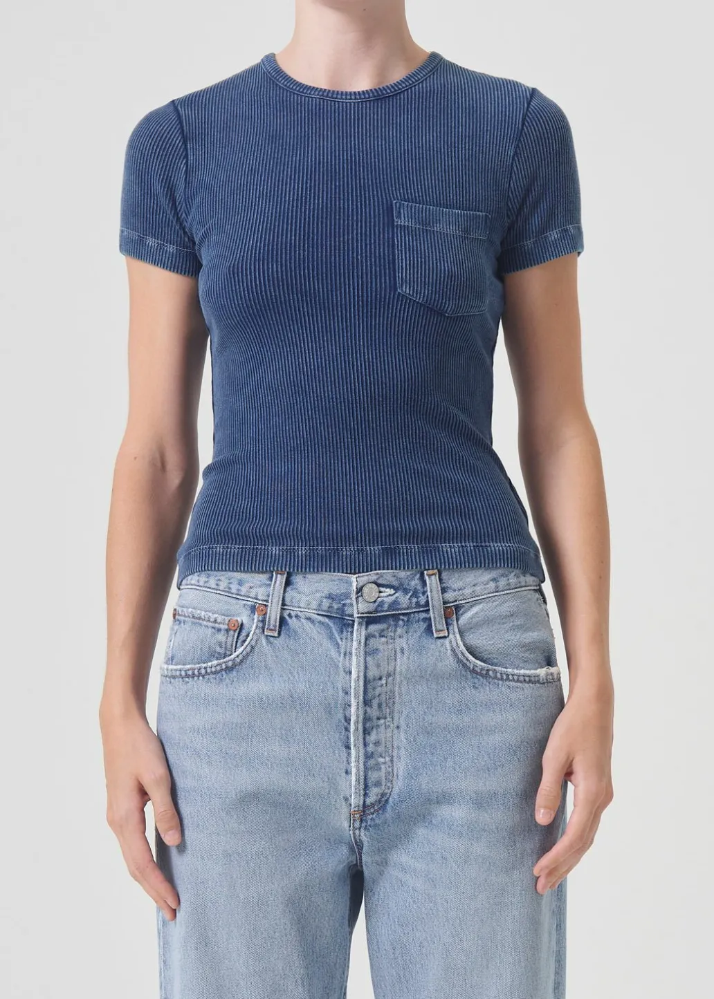 AGOLDE Arlo Rib Pocket Tee In Indigo Clearance