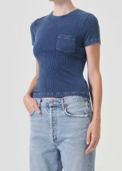 AGOLDE Arlo Rib Pocket Tee In Indigo Clearance