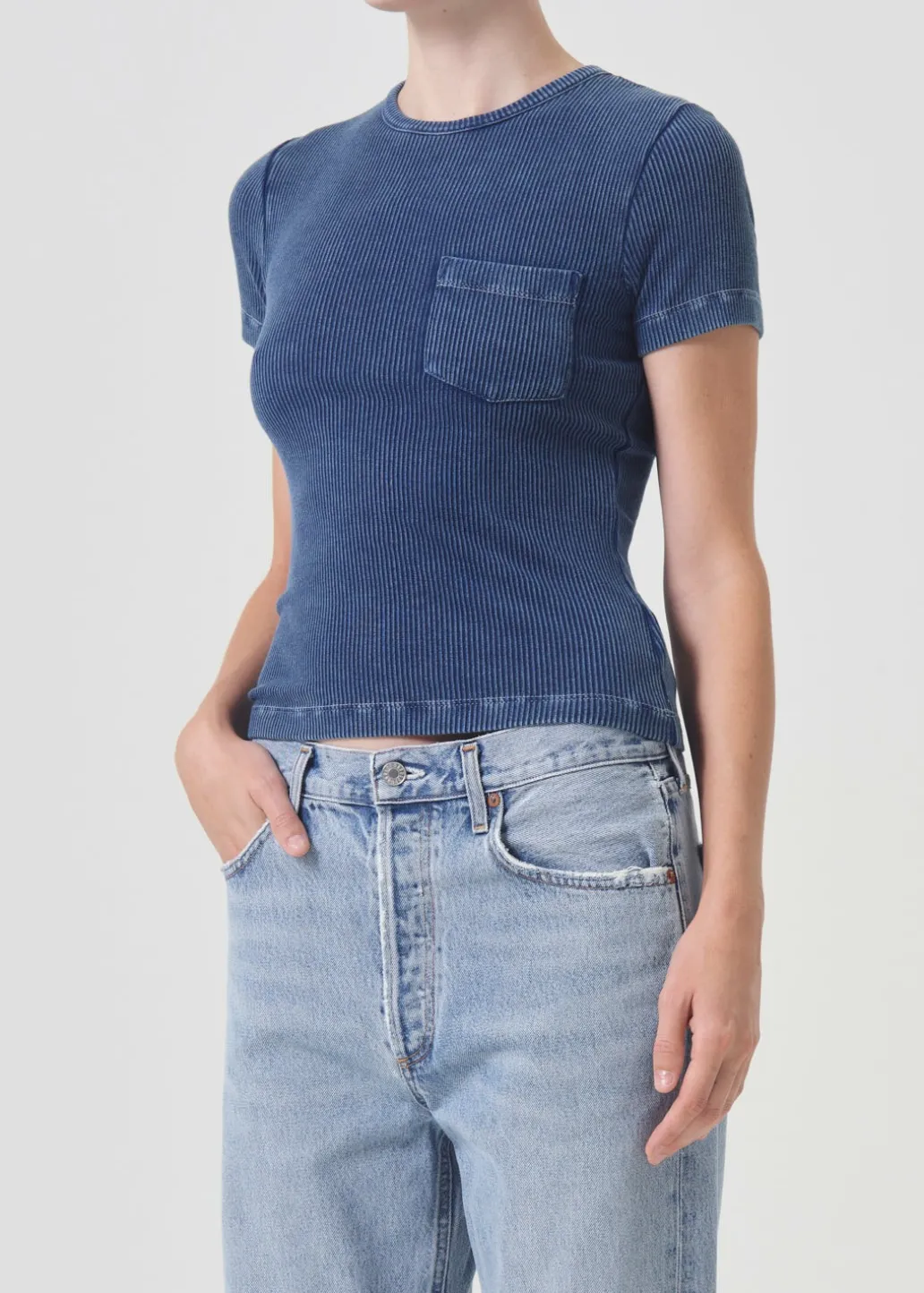 AGOLDE Arlo Rib Pocket Tee In Indigo Clearance
