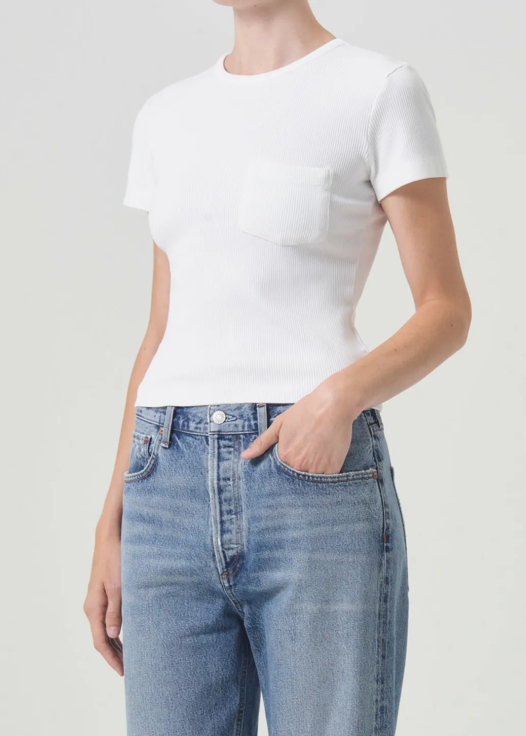 AGOLDE Arlo Rib Tee In White Store