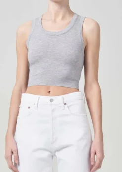 AGOLDE Cropped Poppy Scoop Neck Tank In Grey Heather Clearance