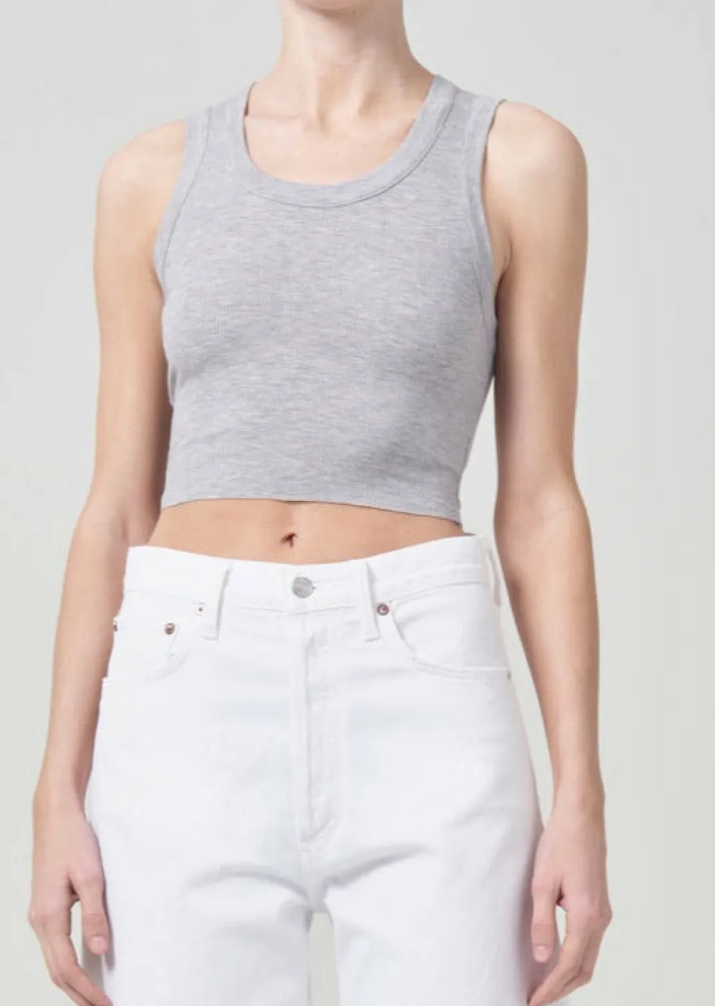 AGOLDE Cropped Poppy Scoop Neck Tank In Grey Heather Clearance