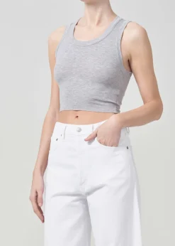 AGOLDE Cropped Poppy Scoop Neck Tank In Grey Heather Clearance