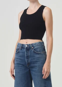 AGOLDE Cropped Poppy Tank In Black Hot