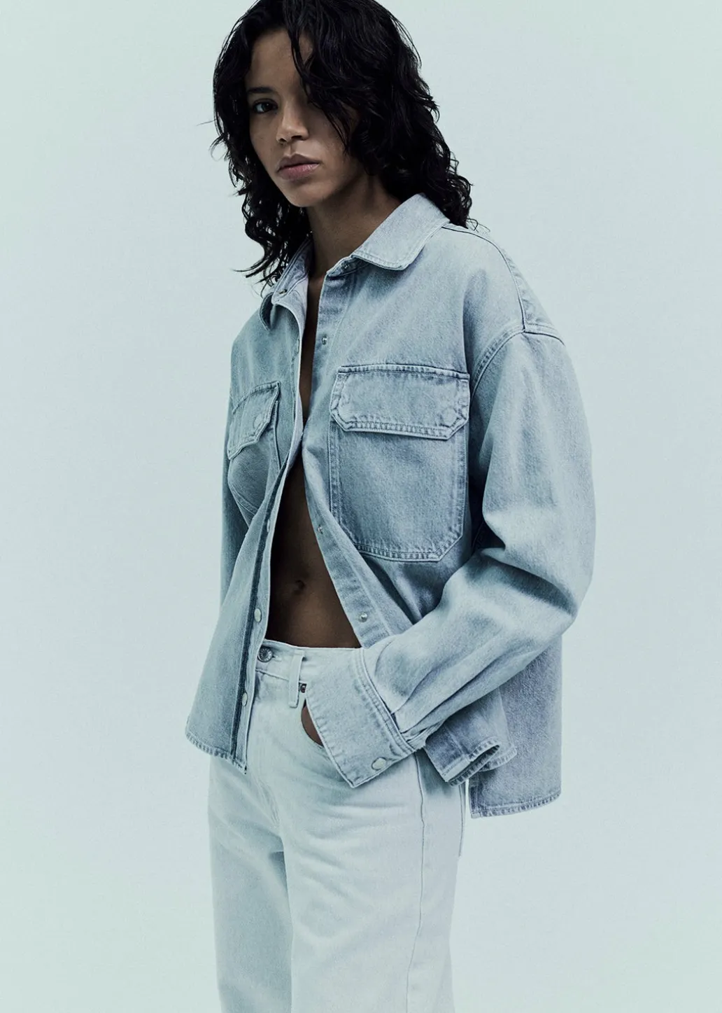 AGOLDE Gwen Slice Shirt In Rain Cheap
