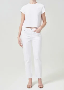 AGOLDE Kye Mid Rise Straight Crop (Stretch) In Sour Cream Cheap