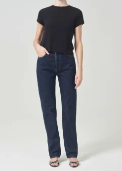 AGOLDE 90'S Pinch Waist High Rise Straight Long In Polished New