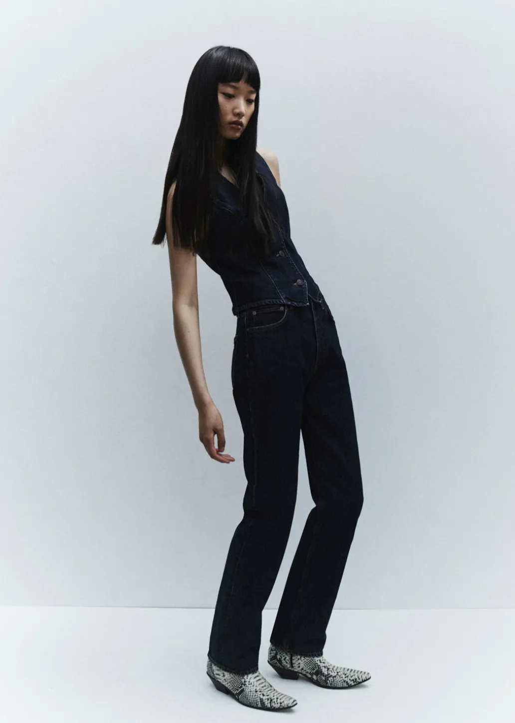 AGOLDE 90'S Pinch Waist High Rise Straight Long In Polished New