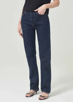 AGOLDE 90'S Pinch Waist High Rise Straight Long In Polished New