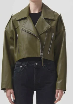 AGOLDE Shoreditch Ski Club X Remi Leather Biker Jacket In Grass Shop