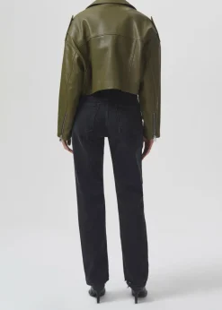 AGOLDE Shoreditch Ski Club X Remi Leather Biker Jacket In Grass Shop