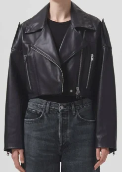 AGOLDE Shoreditch Ski Club X Remi Leather Biker Jacket In Black Clearance