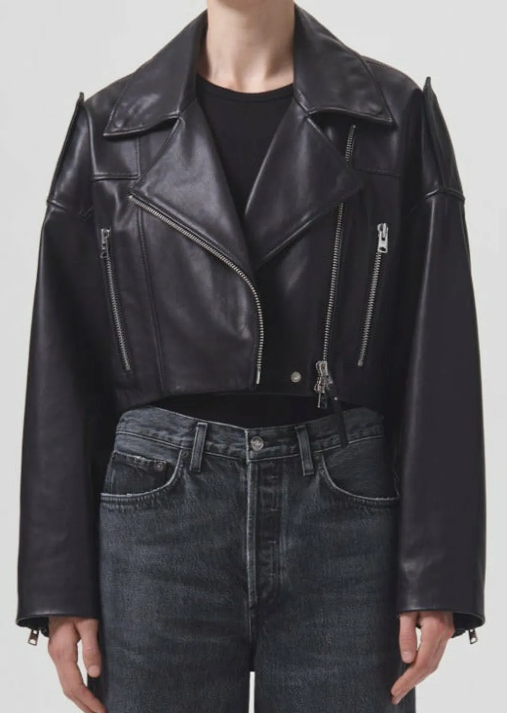 AGOLDE Shoreditch Ski Club X Remi Leather Biker Jacket In Black Clearance