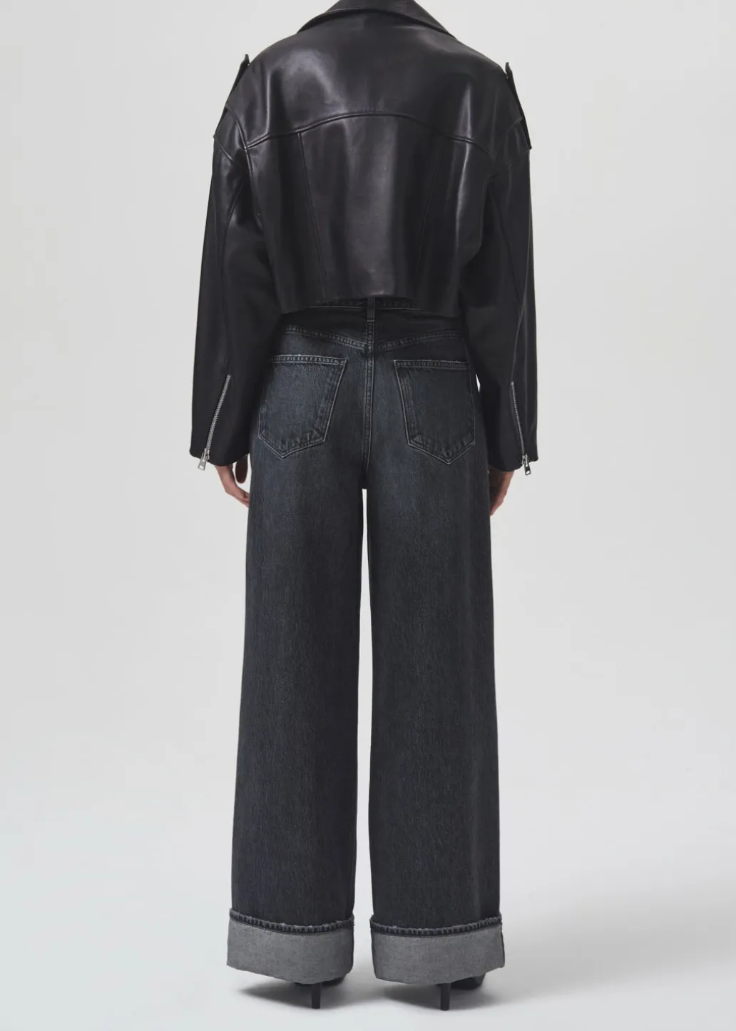 AGOLDE Shoreditch Ski Club X Remi Leather Biker Jacket In Black Clearance