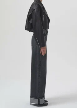 AGOLDE Shoreditch Ski Club X Remi Leather Biker Jacket In Black Clearance