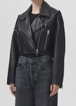AGOLDE Shoreditch Ski Club X Remi Leather Biker Jacket In Black Clearance