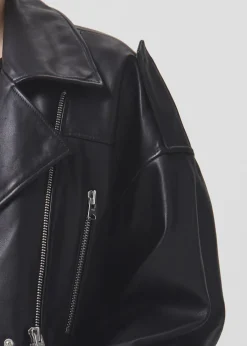 AGOLDE Shoreditch Ski Club X Remi Leather Biker Jacket In Black Clearance
